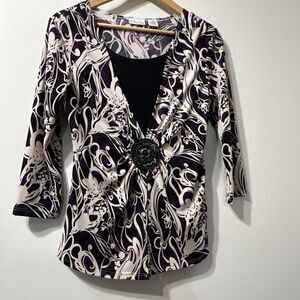 Kim Rogers Blouse Built In Tank and Beaded Decoration Size PS Casual Work Purple